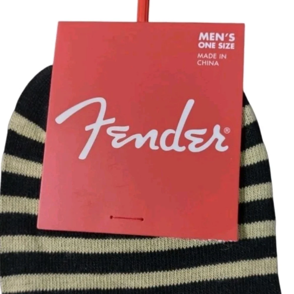2 Pair Fender Guitar Men's Gold and Black Striped and Teal Socks
